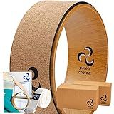 Deluxe Cork Yoga Wheel Set - Cork Wheel + 2 Blocks + Strap + Exercise Guide. Extra Firm Bricks. Better Support, Natural and Eco-Friendly. Home Exercise Kit. Ideal for Women Yogis.