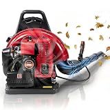 72CC Gas Leaf Blower, 760 CFM 235 MPH 2-Stroke Backpack Blower with Variable Speed, Cruise Control, Low Noise and Anti-Vibration Harness for Commercial Lawn Care, Yard Debris & Leaves, Red