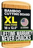 INDESTRUCTIBLE Bamboo Cutting Board (Extra Large) with Vertical Grain Strength Technology - Non Toxic, Spacious and Lightweight 18" XL Chopping Board Gift - Replacements for Life