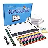 Canvall Flipbook Set for Drawing and Tracing Animation, Include: A5 LED Light Box, 540 Pages Animated Loose-Leaf Paper, 2 HB +12 Colored Drawing Pencils, Pencil Sharpener, Eraser and Screwdriver