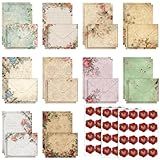 TaoBary 160 Pcs Stationery Paper Set 50 Double Sided Stationery Papers with 50 Matching Envelopes and 60 Round Dot Sticker, 10 Design(Vintage Floral,5.5 x 8.25 Inch)