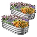 Eclaron Galvanized Raised Garden Bed for Outdoor: 4X2X1ft Durable Metal Vegetable Plant Container Kit - Oval Planter Box for Gardening Flower Trough （2 Pack）