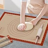 Silicone Baking Mat with Measurements, Extra Large 0.7mm 24" x 16" Pastry Dough Sheet, Pie Crust Rolling sourdough tools Supplies for Making Pizza, Pie, Christmas Cookies, Bread, Non Stick