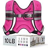 Zeerun Weighted Vest, 6lb/8lb/10lb/12lb/15lb/18lb/20lb/24lb/30lb for Men Women, Reflective Stripe Adjustable Buckle, Comfortable Durable Rucking Vest for Walking Running Strength Training, 10LBS-Pink