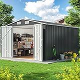 DAUSOLA 10x12 FT Outdoor Storage Shed, Metal Garden Tool Shed with Updated Frame Structure and Lockable Doors, Ideal for Backyard Garden Patio Lawn, Grey