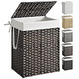 SONGMICS Laundry Hamper with Lid, 23.8 Gallon (90 L) Synthetic Rattan Clothes Laundry Basket with Lid and Handles, Foldable, Removable Liner, Chestnut Brown ULCB051K02