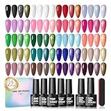 COSCELIA 25PCS Gel Nail Polish Set Spring Summer Colors Gel Nail Polish Soak Off with Glossy Matte Silver Golden Glitter Top Coat Red Brown Black White Green DIY Gifts for Women Girls