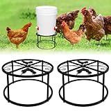 2-Pack Metal Stand for Chicken Feeder Waterer, Heavy Duty Round Iron Supports Rack for Buckets Barrels Equipped Installed with Feeder Waterer Port, for Coop Poultry Indoor Outdoor, Black