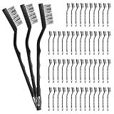 60 Pcs Mini Wire Brush Set Stainless Steel Wire Bristle Scratch Brush Small Metal Brush for Cleaning Curved Handle Masonry Welding for Cleaning Welding Slag and Rust Tool, Black, 6.7 Inches