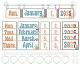 Groovy Calendar Bulletin Board Retro Hippie Flip Calendar Set with Holder Boho Classroom Decoration with 54 Date Cards Adjustable Calendar Holder for Classroom Home Elementary School Decor Supplies