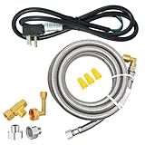 Universal Dishwasher Installation Kit, 6 Ft. Stainless Steel Braided Hose, 3-Wire 6” Power Cord, 3/8” Compression Connectors and “T” Fitting