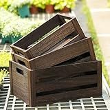 ELONG HOME 3 Pack Nesting Wooden Crates, Rustic Wood Basket with Handles, Decorative Farmhouse Wooden Storage Boxes