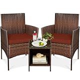 Best Choice Products 3-Piece Outdoor Wicker Conversation Bistro Set, Space Saving Patio Furniture for Garden w/Side Table - Brown/Dark Rust
