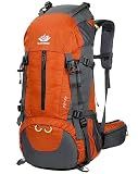 Esup 50L Camping Hiking Backpack Men with rain cover 45l+5l Lightweight Backpacking Backpack Travel Backpack (Orange)