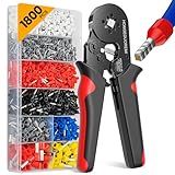 Ferrule Crimping Tool Kit,Wire Ferrule Kit Crimper Connectors，4 corners Self-adjustable AWG23-7 gauge 1800PCS Ferrules Electrical Terminal，Crimpers Tools Pin Terminals Ratchet Pliers for Audio,Car,DIY