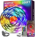 KSIPZE 100ft Led Strip Lights RGB Music Sync Color Changing Bluetooth Led Lights with Smart App Control Remote Led Lights for Bedroom Room Lighting Flexible Home Décor