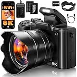 8K Digital Cameras for Photography Autofocus, 2026 Upgrade 88MP WiFi Professional 16X Zoom Photography Camera with Dual-Lens for YouTube, SD Card, Lens Hood, Touch Screen, 2 Batteries & Charging Stand