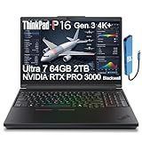 Lenovo ThinkPad P16 Gen 3 Mobile Workstation Laptop (16" UHD+ 4K+, NVIDIA RTX PRO 3000 Blackwell 12GB, Intel Core Ultra 7 255HX, 64GB DDR5, 2TB SSD) for Engineer, Designer, 2xThunderbolt 5, Win 11 Pro