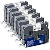 Absonic 12mm 0.47 Laminated White Tz-231 Tape Compatible for Brother Tze-231 Tze Tape 1/2 Inch Refills Work for P Touch Label Maker PTD220 PTD210 PTH110 PTP710 PT-610BT PTD400, Black on White, 6 Pack