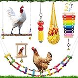 Hipykat 7pcs Chicken Toys for Coop Accessories - Chicken Xylophone Toy, Chicken Mirror, Chicken Ladder Bridge, Coop Swing, Vegetable Hanging Chicken Feeder, Chewing Foraging Toys, Gifts for Hens