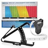 MEDca Body Fat Caliper and Measuring Tape for Body - Skinfold Calipers and Body Fat Tape Measure Tool for Accurately Measuring BMI Skin Fold Fitness and Weight-Loss, (Black)