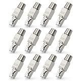 ZOERAX Cat7 Cat6A RJ45 Connector 12-Pack, Tool-Free Zinc Alloy Shielded Ethernet Termination Plugs for Cat7 up to 23AWG Solid Bulk S/FTP Ethernet Cable
