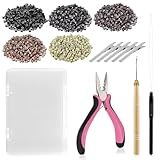 JIAMEISI Hair Extension Tools Kit with 500 Pcs Silicone Lined Micro Link Rings, Professional Micro Link Hair Extensions Tool Kit Including Pliers Crochet Hook Threader and 5 Hair Clips for I-Tip Hair