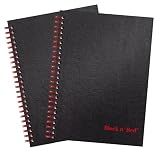 Black n' Red Notebooks, Business Journals, 2 Pack, 8-1/4" x 5-1/4", 70 Sheets, Ruled, Optik Paper, Scribzee App, Hardcover, Wirebound, Black‬‬‬‬‬‬ (400163208)