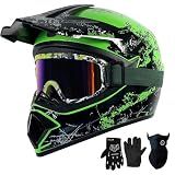 Loyoriwy for Kids 4-16 DOT Certified Full Face Motorcycle Helmet,Youth Dirt Bike & ATV Helmet for Boys & Girls for Motocross, Go-Kart, Electric Dirtbike and Off-Road Riding (Green, L)