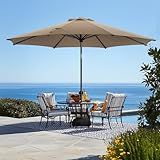 wikiwiki 11FT Patio Umbrellas with Base Included, Outdoor Umbrella with Sandbag Base, 8 Sturdy Ribs, Fade Resistant Waterproof POLYESTER DTY Canopy for Garden, Lawn, Deck, Backyard & Pool,Tan