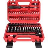 64-Piece 1/4" Drive Impact Socket Wrench Driver-Bits Set, Cr-V Metric(4-15mm) Deep&Shallow Socket Set, S2 Power Bits with Quick-Release Ratchet Handle, Universal Joint, Bit Holder, Power Drill Adapter