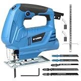 G LAXIA 4.5 Amp Corded Jig Saw, 3000 RPM 500W Electric Jig Saw with 5 Blade, 6 Variable Speed, LED Light & Tool-less Blade Quick Release, 45° Bevel Cutting Tool for Wood, Metal, Plastic DIY Projects