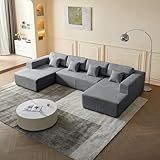 137" Oversized Sectional Sofa, Corduroy U Shaped Modular Couch with High-Density Support Foam, Deep Seat Comfy Cloud Sofa for Large Living Room, Tool-Free Assembly, Compressed Packaging,Gray