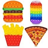 Pop Its Fidget Toys Pack 4 - Stress Relief Food Pop Its Poppers Fidget Poppet Toy - Autism Learning French Fry Pizza Hamburger Popits Push Pop Bubble Popping Sensory Toy for Kids