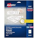 Avery Printable Tickets with Tear-Away Stubs, 1.75" x 5.5", Matte White, 200 Blank Tickets for Laser and Inkjet Printers (16154)