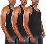 DEVOPS Men's 3 Pack Cool Dry Fit Y-Back Muscle Gym Training Tank Top Sleeveless, Black / Black / Black, XX-Large