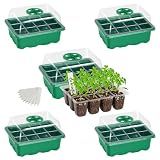 Bonviee 5-Pack Seed Starter Trays, Humidity Dome, Base, 12-Cell Tray, Green