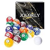 JOLORLY Pool Balls Billiard Set – 2-1/4" Regulation Size, 6 oz Professional Weight, AAA Grade Pure Resin, Pool Table Balls for Tournament, Bar, Game Room & Gifts (White Marble Swirl)
