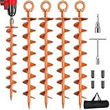 Phopich Ground Anchor Screw in, 4 Pack Spiral Trampoline Anchors with Nut and Tool Swing Set Anchors Tent Stakes High Wind Heavy Duty for Sheds, Carports, Mobile Home Orange