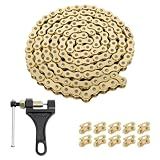 420 Gold Motorcycle Chain 132 Links with Chain Breaker & 10 Master Links, Fits T aoTao A Pollo B Aja SSR C oolster K Azuma 50-125cc Dirt Bikes, ATVs, Go Karts and Mini Bikes; Cut-to-Fit Roller Chain