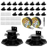 24 Pack Adjustable Deck Support Pedestal Kit, Deck Foundation Base, Height Adjustment 1-3/16" to 2-3/8", Plastic Deck Leveling Blocks with 48 Screws, 2 Tape & Screwdriver for Decks, Joists, Flooring
