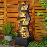 Takamota 52.8" Tall Outdoor Water Fountain with Lights, 6-Tier Cascading Resin Waterfall Feature for Porch, Garden, Yard, Deck, Patio – Large Freestanding Outdoor Fountain and Waterfall Outside Decor