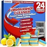 Dishwasher Cleaner And Deodorizer Tablets 24 Pack,Deep Cleaning Descaler Pods for Dish Washer,Lemon Scented Dish Washer Machine Tablets for Limescale,Mineral Buildup, Odor,Septic Safe- 1 Year Supply