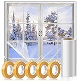 Window Insulation Kit, 63 × 394 Inch Plastic Window Coverings for Winter, Thicken Window Shrink Film Insulator Kit Windows Waterproof Winterizing with 5 Double-Sided Tape for 10 Pcs 3 x 5 Ft Windows