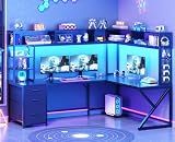 SEDETA L Shaped Gaming Desk with Storage Shelves, Hutch, Drawers