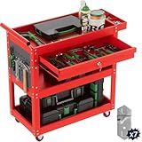ALANNG 330 LBS Rolling Tool Cart with 1 Drawer & 3 Shelves | Heavy Duty Mechanic Cart Includes 7 Hooks, 2 Pegboards & Screw Organizer | Metal Service Cart for Garage Workshop (Red)​