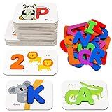 Gojmzo Alphabet Flash Cards, ABC Learning Toys for Kids 3-5, Wooden Letters Number Blocks Sight Words Matching Game, Toddler Preschool Learning Activities, Montessori Educational Toys for 3+ Year Old