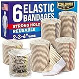High-Performance Elastic Bandage Wrap - 6 Pack (2x2in, 2x3in, 2x4in) - Self-Closing Strong Compression Bandage Wrap for Feet, Ankles, Wrists, and Knees