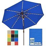 EliteShade USA 10-Year-Non-Fading 9ft Market Patio Umbrella, Commercial Grade Table Sun Umbrella with 80 Solar LED Lights, Crank Open, Windproof & UPF 50+ UV Protection for Garden, Deck, Pool, Backyard, Royal Blue