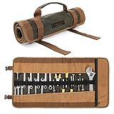 Canvas Tool Roll, 23 Pockets Tool Case, Heavy Duty 16oz Waxed Canvas Tool Storage (26"L x 13"W), Tool Roll Up Bag with Buckles and Handle - Army Green